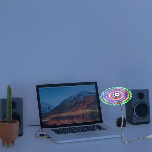 DECHOUS 2 قطعة مروحة USB صغيرة LED مع أضواء LED ملونة، مراوح تبريد سطح المكتب الفضية المرنة للاستخدام الشخصي في مكتب السفر in Kuwait