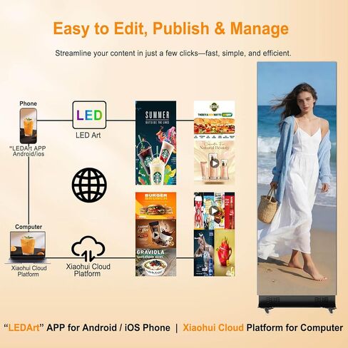 80 inch LED Screen, P1.86 Spliceable Digital Signage Display, Foldable LED Poster Display APP/U-Disk Content Publishing, Advertising Display Kiosk for Events, WiFi/USB/HDMI, Flight Case in Saudi Arabia
