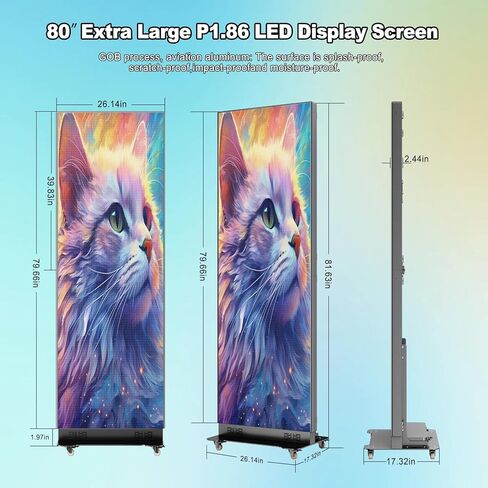 80 inch LED Screen, P1.86 Spliceable Digital Signage Display, Foldable LED Poster Display APP/U-Disk Content Publishing, Advertising Display Kiosk for Events, WiFi/USB/HDMI, Flight Case in Saudi Arabia