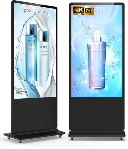 كشك عرض اللافتات الرقمية HARZHI MWE 4K LCD، ملصق عرض إعلاني قائم على الأرضية الداخلية، شاشة تجارية مع مشغل وسائط تلقائي، HDMI/USB/WiFi (65 بوصة لا تعمل باللمس) in Kuwait