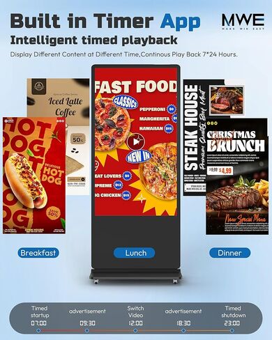 كشك عرض اللافتات الرقمية HARZHI MWE 4K LCD، ملصق عرض إعلاني قائم على الأرضية الداخلية، شاشة تجارية مع مشغل وسائط تلقائي، HDMI/USB/WiFi (65 بوصة لا تعمل باللمس) in Kuwait