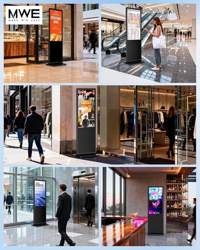 كشك عرض اللافتات الرقمية HARZHI MWE 4K LCD، ملصق عرض إعلاني قائم على الأرضية الداخلية، شاشة تجارية مع مشغل وسائط تلقائي، HDMI/USB/WiFi (65 بوصة لا تعمل باللمس) in Kuwait