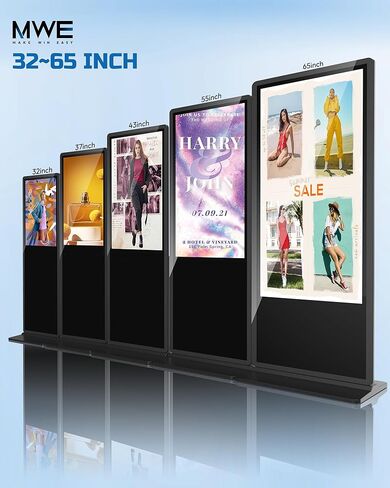 كشك عرض اللافتات الرقمية HARZHI MWE 4K LCD، ملصق عرض إعلاني قائم على الأرضية الداخلية، شاشة تجارية مع مشغل وسائط تلقائي، HDMI/USB/WiFi (65 بوصة لا تعمل باللمس) in Kuwait