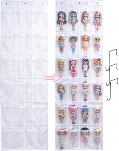 منظم تخزين الألعاب المعلق فوق الباب من Zebrabox (24 جيبًا)، 64.17 بوصة × 18.90 بوصة يناسب الدمى الصغيرة على شكل إنسان أقل من 7.87 بوصة (الدمى غير متضمنة)، سهولة تخزين وعرض الملحقات - أبيض in Kuwait