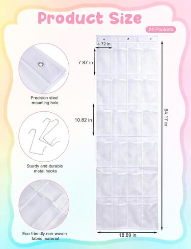 منظم تخزين الألعاب المعلق فوق الباب من Zebrabox (24 جيبًا)، 64.17 بوصة × 18.90 بوصة يناسب الدمى الصغيرة على شكل إنسان أقل من 7.87 بوصة (الدمى غير متضمنة)، سهولة تخزين وعرض الملحقات - أبيض in Kuwait