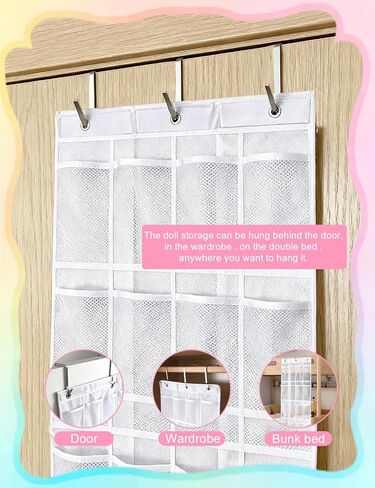 منظم تخزين الألعاب المعلق فوق الباب من Zebrabox (24 جيبًا)، 64.17 بوصة × 18.90 بوصة يناسب الدمى الصغيرة على شكل إنسان أقل من 7.87 بوصة (الدمى غير متضمنة)، سهولة تخزين وعرض الملحقات - أبيض in Kuwait