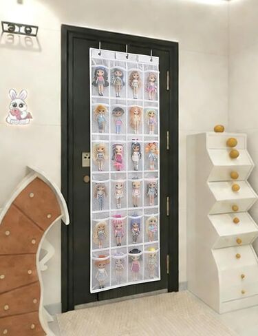 منظم تخزين الألعاب المعلق فوق الباب من Zebrabox (24 جيبًا)، 64.17 بوصة × 18.90 بوصة يناسب الدمى الصغيرة على شكل إنسان أقل من 7.87 بوصة (الدمى غير متضمنة)، سهولة تخزين وعرض الملحقات - أبيض in Kuwait