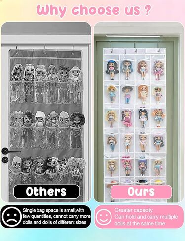 منظم تخزين الألعاب المعلق فوق الباب من Zebrabox (24 جيبًا)، 64.17 بوصة × 18.90 بوصة يناسب الدمى الصغيرة على شكل إنسان أقل من 7.87 بوصة (الدمى غير متضمنة)، سهولة تخزين وعرض الملحقات - أبيض in Kuwait