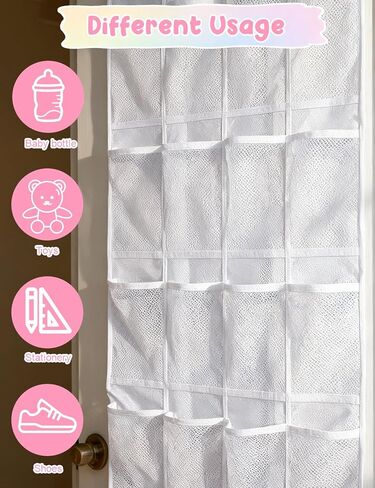 منظم تخزين الألعاب المعلق فوق الباب من Zebrabox (24 جيبًا)، 64.17 بوصة × 18.90 بوصة يناسب الدمى الصغيرة على شكل إنسان أقل من 7.87 بوصة (الدمى غير متضمنة)، سهولة تخزين وعرض الملحقات - أبيض in Kuwait