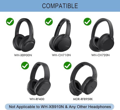 وسائد أذن بديلة من GVOEARS لسماعات Sony WH-XB900N / WH-CH710N / WH-CH720N / WH-RF400 / MDR-RF895RK، وسائد الأذن مع جلد بروتين ناعم، إسفنج الذاكرة - أسود in Kuwait