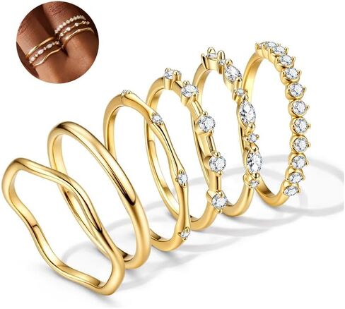 حلقات ذهبية للنساء خاتم الزفاف غير القابل للتكديس مجموعة مكعبات Zirconia dainty Band Bands لمجوهراتها للنساء حجم 5-10 in Kuwait