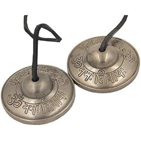2.25" Diameter Tibetan Tingsha Bell Cymbals Set - Om Nama Shivay Embossed Chimes - Great for Yoga, Meditation, Spiritual, Mindfulness or Relaxation - Handmade in Nepal