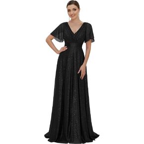 Ever-Pretty Womens Evening Dresses V Neck Short Sleeves A-line Glitter Formal Dresses 50159