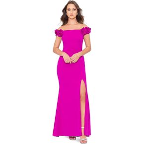 Xscape Female Long Scuba Crepe Off The Shoulder Flower