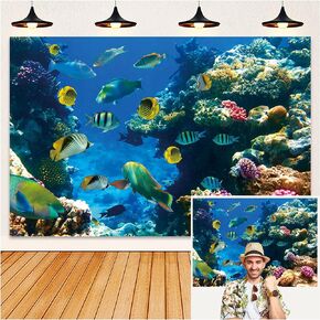 HEARKEN 7x5ft Under The Sea Aquarium Backdrop Underwater World Colorful Marine Coral Fishes Diving Holiday Background Seabed Kid Shower Birthday Party Photo Banner