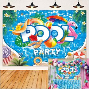 HEARKEN 7x5ft Summer Pool Party Backdrop Swim Party Water Wave Pool Tropical Palm Tree Beach Ball Background Children Baby Shower Summer Holiday Swimming Party Decoration Banner