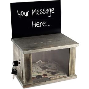 Wood Suggestion and comment Box 8.75 x 6 Charity Donations Collection Box Wood countertop Register tip box with Removable Black Chalkboard 8.5 x 6" lock and set of keys(Rustic Green/Gray)