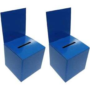 Pack of 2 Donation Charity Boxes Suggestion Box Ballot Box Cardboard Raffle Ticket Cash & Check Money Case with Removable Header for Tabletop Use Tickets Business Card Voting, Blue