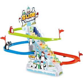 Dalmatian Racer Climbing Stairs Slide Toy - Spotty Dog Race Track Puppy Chasing Roller Coaster Game Set with LED Lights and Music for Toddlers, Kids
