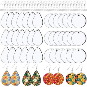 Duufin 120 Pcs Sublimation Earring Blanks with Earring Hooks and Jump Rings Heat Transfer Earring Blank Unfinished MDF Round & Teardrop Earring Blank for Christmas Valentine Halloween Women Girls DIY