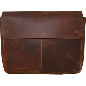 Leather Laptop Sleeve Portfolio Bag – Spacious, Handmade Strapless Design Distressed Full Grain Buffalo Leather Folder Document Holder Perfect For 13" 14" 15" Laptops & Tablets