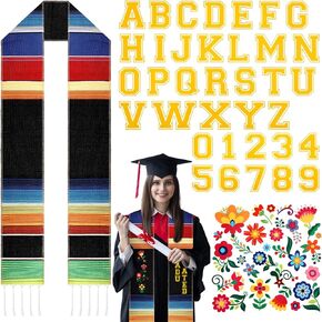 Cuffbow Mexican Graduation Sash DIY Mexican Graduation Stole Gifts 78.74 x 5.12 Inch Serape Stole with Heat Transfer Letters Numbers Flowers for Graduation Day Unisex Adult Gifts