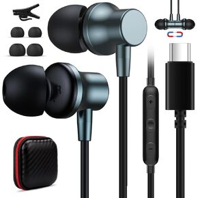 سماعات رأس USB C مع ميكروفون سلكية لهاتف Galaxy S24 S23 FE S22 S21 iPhone 15، سماعات أذن USB من النوع C مع خاصية إلغاء الضوضاء المغناطيسية داخل الأذن لهاتف Oneplus Open 11 9 Samsung Z Flip Fold 5 Pixel 8 7 iPad
