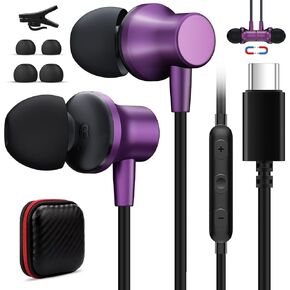 USB C Wired Headphones with Mic for iPhone 15 Plus Oneplus 12 11, USB Type C Earbuds Magnetic Noise Canceling in-Ear Earphone for iPad Samsung Z Flip 6 Fold 5 Galaxy S23 FE S22 S21 S24 Ultra Pixel 8 7