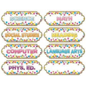 Ashley Productions ASH19007 Magnetic Die-Cut Labels, Confetti Class Subjects, Printed Magnet Sheet