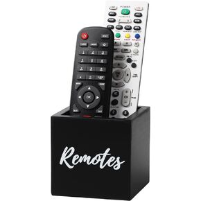 COOLEX Remote Control Holder, Wooden Tv Remote Holder, Remote Holder for Table, Remote Control Storage Organizer Caddy (for 2 or 3 Remote Controls) 3.5 x3.5x3.5 - Black