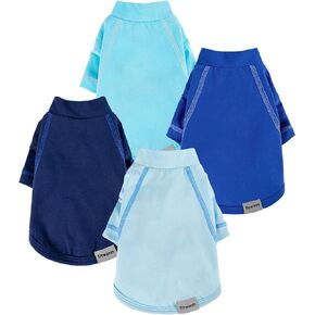 Fitwarm 4 قطع من قمصان الكلاب الزرقاء، ملابس صيفية للكلاب الصغيرة والبنات والأولاد، تي شيرت للكلاب خفيف الوزن، أزرق داكن، أزرق ملكي، أزرق فاتح، متوسط