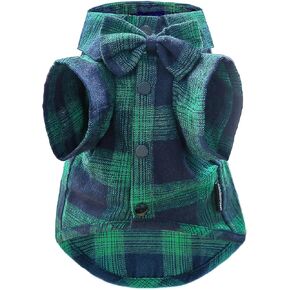 Soft Casual Dog Plaid Shirt,Gentle Dog Western Shirt Pet Clothes, Dog Cotton Shirt with Bow Tie for Wedding,Christmas Costumes (Small, White&Black)