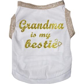 Petitebella Grandma is My Bestie White Puppy Dog Shirt (White, Medium)