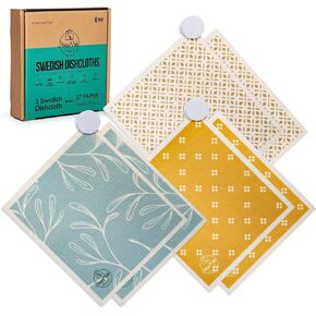 Harps&Seb Reusable Swedish Dishcloths, Super Absorbent Washable Swedish Dish Towels with Convenient Hanging Clips, No Odor, Biodegradable, Non-Scratch Reusable Paper Towels, 6-Pack