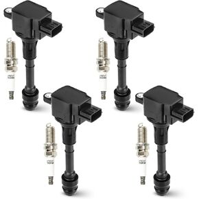 حزمة ملف إشعال 4 قطع من Hurotoms مع 4 قطع قابس إشعال إيريديوم متوافق مع 2002 2003 2004 2005 2006 Nissan Altima Sentra 2.5L L4، استبدال UF350 5C1395 C1398 in Kuwait