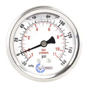 CARBO Instruments 1-1/2" Pressure Gauge, Stainless Steel Case, Chrome Plated Brass Connection, Lqiuid Filled, Compound Vacuum -30 Hg - 0-60 psi Back Mount 1/8" NPT