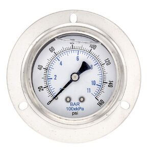 PIC Gauges 204L-404P Front Flanged Panel Mount Glycerine Filled Pressure Gauge w/ SS Case/Bezel, Brass Internals, PC Lens, 4" Dial, 0/3000 psi Range, 1/4" Male NPT