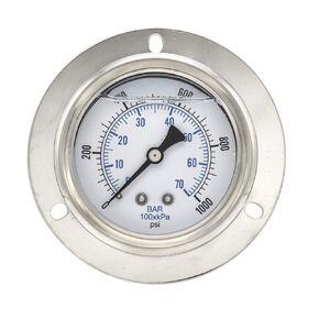 مقاييس PIC 204L-404P لوحة أمامية ذات حواف مثبتة على مقياس ضغط مملوء بالجلسرين مع حافظة/إطار SS، أجزاء داخلية نحاسية، عدسة PC، قرص 4 بوصة، نطاق 0/3000 رطل لكل بوصة مربعة، 1/4 بوصة ذكر NPT