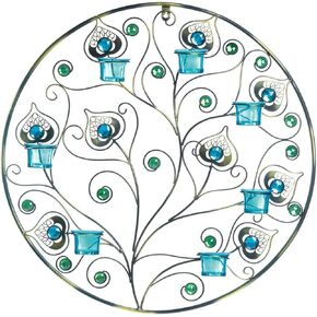 Peacock Plumes Circular Candle Wall Sconce 23" Tall