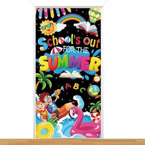 HOWAF End of School Year Banner, Summer Luau Party, 185 x 90 cm, Polyester, Large, Multicolor
