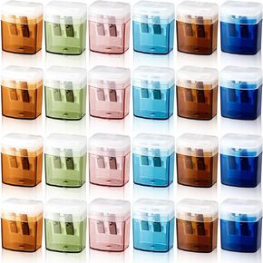 Zhanmai Pencil Sharpener with Lid Manual Double Hole Color Pencil Sharpener Barrel Handheld Small Pencil Sharpener for Kids Classroom School Home(48 Pack)