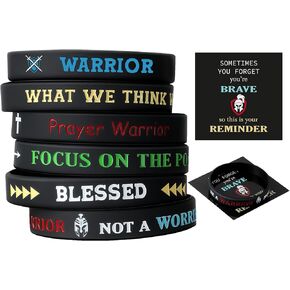 Seenelling 7 Pcs Rubber Bracelets Men Motivational Silicone Wristbands with Inspirational Warrior Messages Encouragement Bracelet Gifts for Men Boyfriend Dad Fathers Day Birthday Gifts