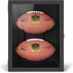 TJ.MOREE 2 Football Case Display Case Full Size, Rugby Holders for Balls Display, Wall Mount Shadow Box with Locks for Home Football Collector Memorabilia Autograph Balls - Black