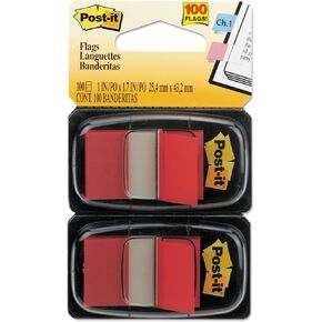 Post-it 680RD2 Post-it Flags, 1-Inch x1-3/4-Inch , 100/PK, Red