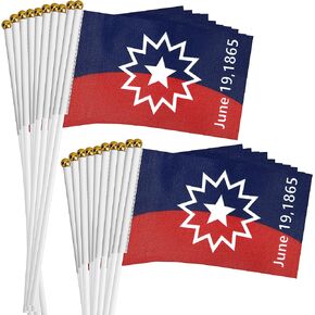 50 Pack Small Juneteenth Handheld Flags Sticks- June 19th 1865 Mini Juneteenth Celebrate Freedom Flags on Stick- Small Hand Waving Flags for Africa American Party Parades Event Decoration
