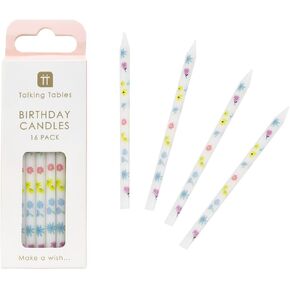 16 x Floral Pretty Pastel Birthday Cake Candles- with Small Flowers - Ideal Easter Table Decor Spring Summer Celebration Plastic-Free Packaging -Designed by Talking Tables UK