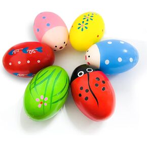CREPRO Egg Shakers Maracas for Kids, 6 Pack Wooden Percussion Musical Egg Easter Maracas Egg Shakers Musical Instrument Toys with Assorted Colors Easter Designs for Girls, Boys