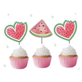 Watermelon Cupcake Toppers 12 pcs, Picnic Party, Fruit Cake Picks, 1st Birthday Decoration Party Supplies, Summer Baby Shower Themed Celebration