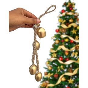 Riylox Decorative Bells, Christmas Bell, 4-Piece Set of Harmonious Bells, Metal Indoor Outdoor Blessing Bells, Vintage Handmade and Rustic Lucky Christmas Bells Hanging on a Rope Decor Gift