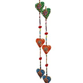 Craft N Copper Door Hanging Decorative Cotton Heart in Vibrant Color Stringed with Beads and Bell Indian Hanging Traditional Decoration 2 Layer (Multi)